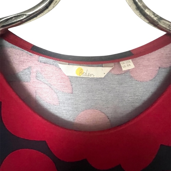 Boden Red and Navy Floral Abstract Print Midi Soft Jersey Dress. Size 8R - Picture 9 of 9